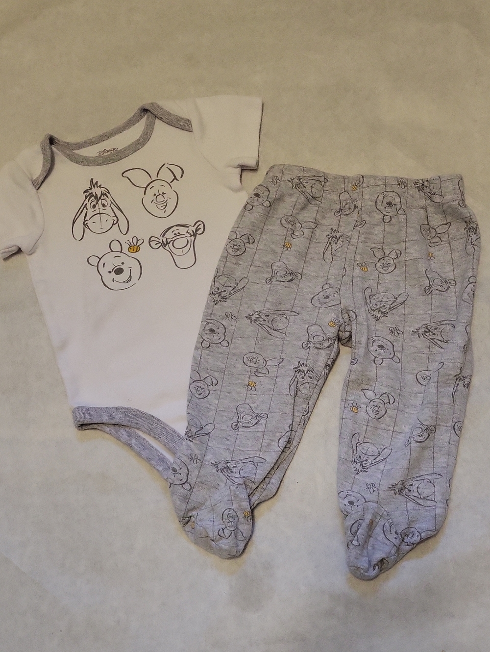 Disney Winnie the Pooh characters onesie/bodysuit and footed pants set